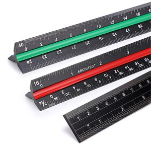 3 Pack 12 Inch Solid Aluminum Triangular Architect Scale Ruler Set, 3-Colors-Groove Architectural and Engineer Scale Metal Ruler Set, Clear Scales Drafting Rulers for Engineer Blueprint Project