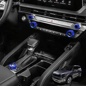 5PCS Aluminum Car Drive Mode Gear Shift Switch Cover,Radio Audio Volume Adjustment Knob Cover,AC Switch Button Knob Cover Compatible with Kia Telluride 2020-2025 Accessories (Blue)