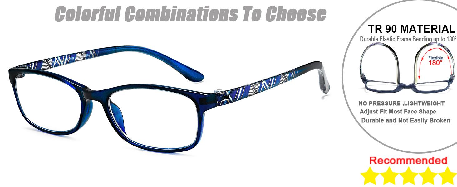 Blue Light Blocking Readers for Women - 2 Pair Ladies Computer Reading Glasses +1.25 Stylish Rectangular Frames Blue Ray Eyeglasses