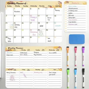 Dry Erase  Calendar for Refrigerator (3 Pack) - Monthly & Weekly & Daily Planner  Whiteboard for Fridge - Shopping, , Meal/Menu, Planning Board, 14"x11", Yellow