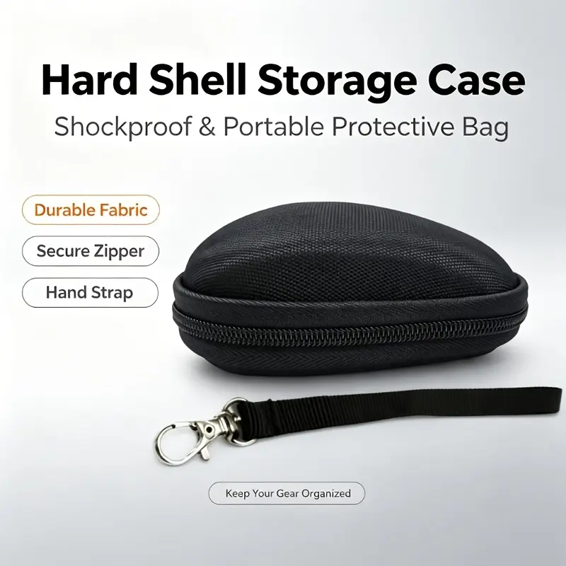 Mouse storage case: hard-shell, shockproof, drop-resistant, and pressure-resistant mouse protector, portable storage box with cushioned, textured interior lining, durable zipper, and detachable carrying strap, Portable Organizer
