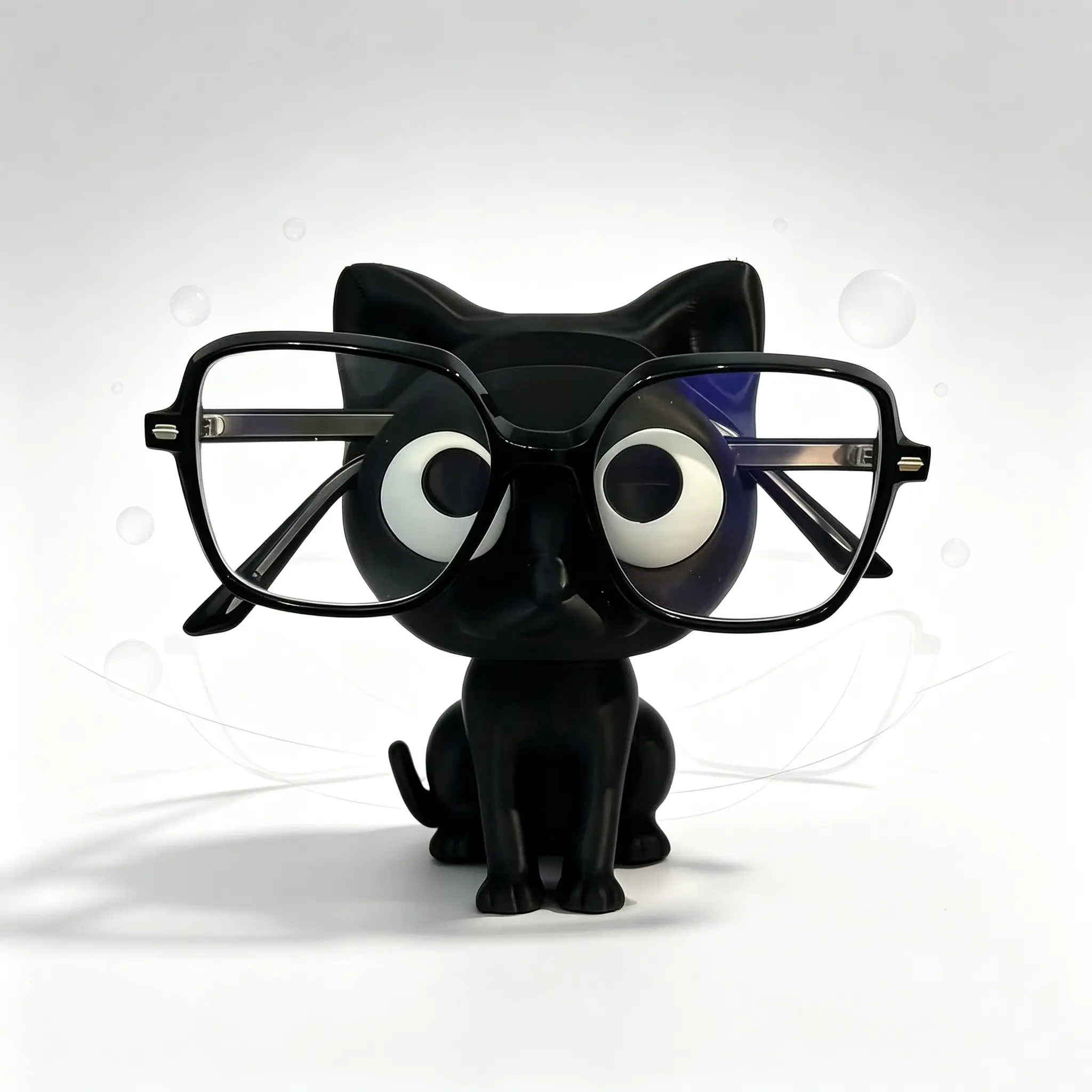 Cute Black Cat Shape Eyeglasses Holder Stand Creative Sitting Cat Design Fun Practical Glasses Rack Desk Office Home Decor Storage Helper Adorable Adds Charm to Your Desk Compact Space Saving Great Gift for Self and Others Decoration Items