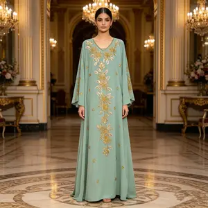 Embroidered Kaftan Abaya Dress for Women, Modest Beaded Maxi Gown for Eid, Ramadan, Weddings and Evening Events