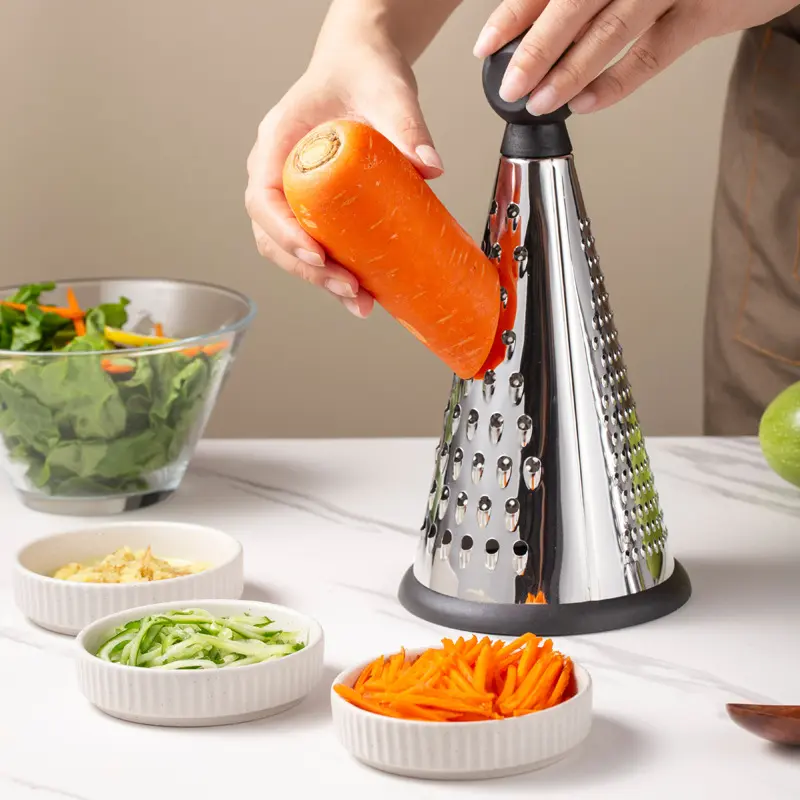 Premium Stainless Steel 3 Sided Vertical Conical Grater Easy To Clean Vegetable Cheese Grater Professional Kitchen Slicer For Home Restaurant Cooking Prep