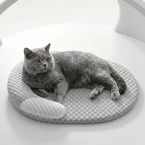 Summer Cool Cat Bed, Kitten Bed with Elevated Neck Pillow, Breathable Dog Bed, Puppy Bed, Non-Slip Washable Round Pet Mat, Ideal for Cats and Small Dogs
