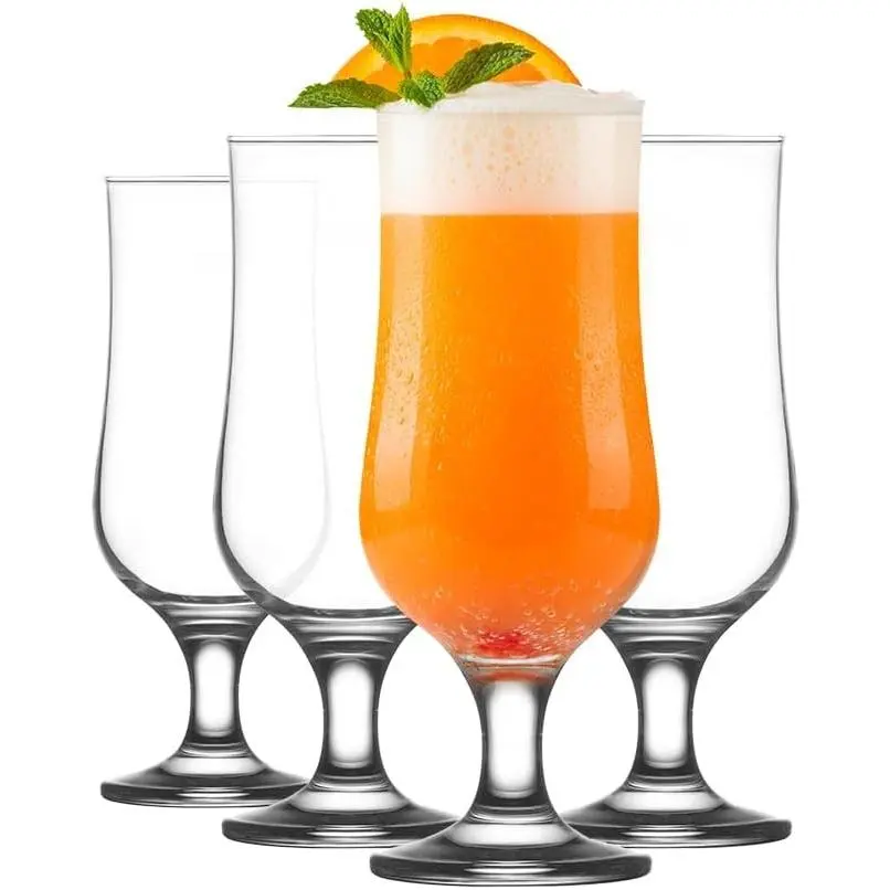 LAV 13 oz Hurricane Glasses Set of 4, Tall Tulip Cocktail Cups for Pina Colada, Sangria, Mojito, Milkshake, Juice & Tropical Drinks, Dishwasher Safe Glassware