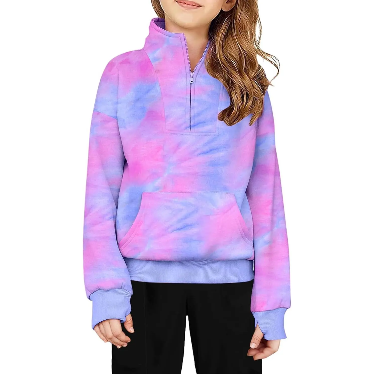 Girls Half Zip Sweatshirt Fleece Quarter Zip Pullover Sweatshirts | Fall Fashion Clothes for Teen Girls with Thumb Hole for 5-16 Years