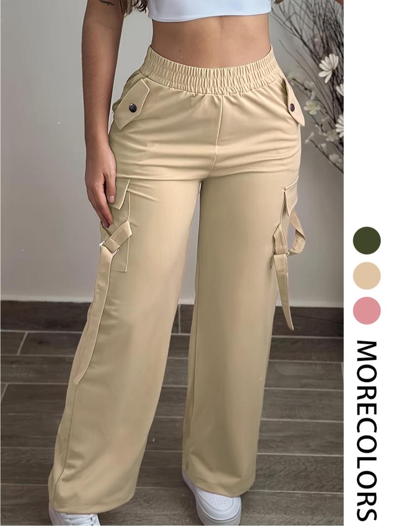 Women's Plain Flap Pocket Cargo Pants, Casual Streetwear Trousers for Daily Wear, Ladies Bottoms for Summer, Casual Sporty Trousers