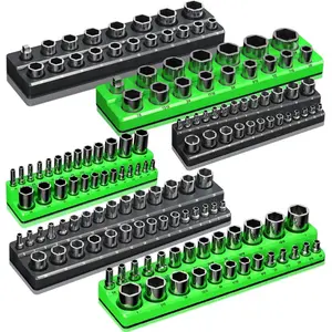 Magnetic Socket Organizer Holder Set For Tool Box Drawer, Toolbox Organization Including 1/4", 3/8" and 1/2" Drive Metric SAE Socket Trays (Sockets are not Included)