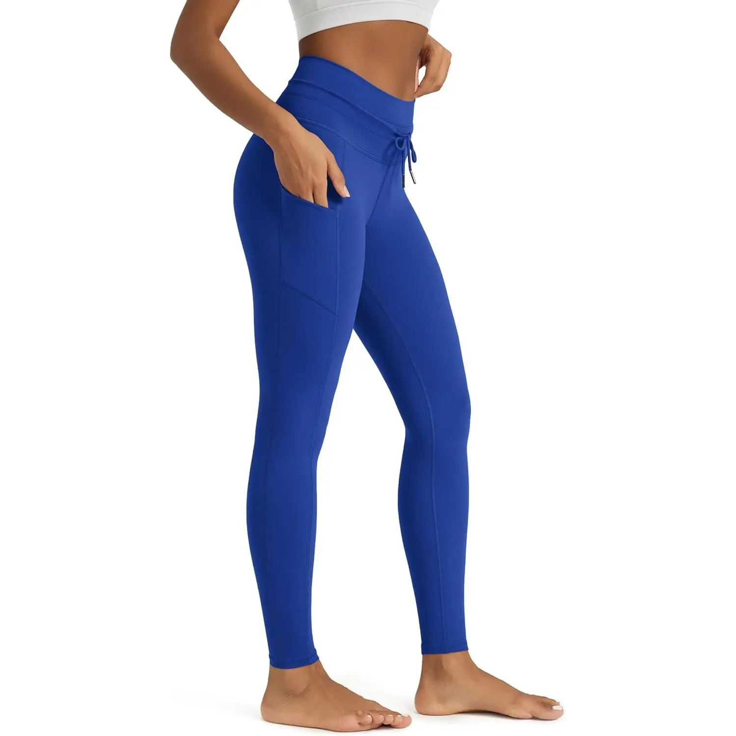 ODODOS Female High-Waist Leggings - 25"/28" Inseam, Drawstring Tie, Pockets, Sporty Chic for Workout Yoga (Brunette, Charcoal, Burgundy Color Options), Adjustable Waist Leggings, Athletic Fitted Leggings