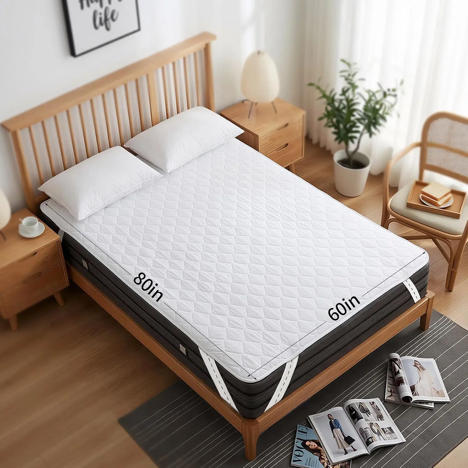Queen Size Waterproof Mattress Protector (60"x80") - Incontinence Bed Pad with TPU Backing, Adjustable Straps & Buckles, Fits 4-21" Deep Mattresses, Soft Quilted, Machine Washable, Breathable, Non-Slip