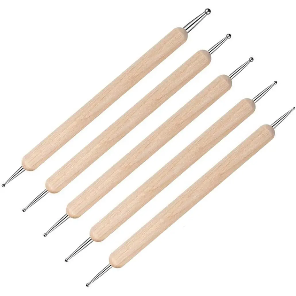 5 Pcs Embossing Stylus Set - Different Size Double End Wooden Ball Tracing Dotting Embossing Tool