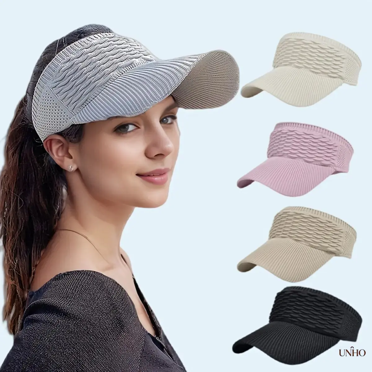 Women's 4-Piece Acrylic Knit Anti-UV Outdoor Hat Set, Cotton-Blend Stretch Breathable Lightweight Sun Hats, Open Zipper Design, Machine Washable Casual Summer Hat, Unisex Accessory & Birthday Gift