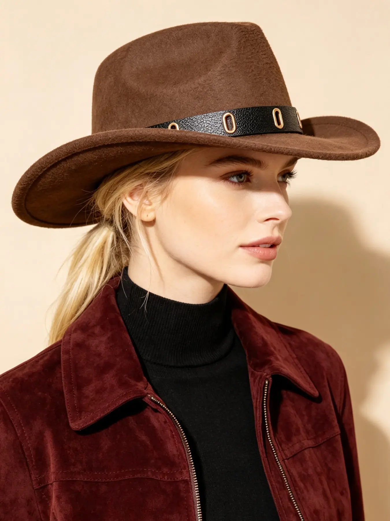 2pcs European and American Four Seasons Fashion Solid Color Cowboy Hat with Round Hole Black Belt Decoration Outdoor Tourism Banquet Party Top Hat