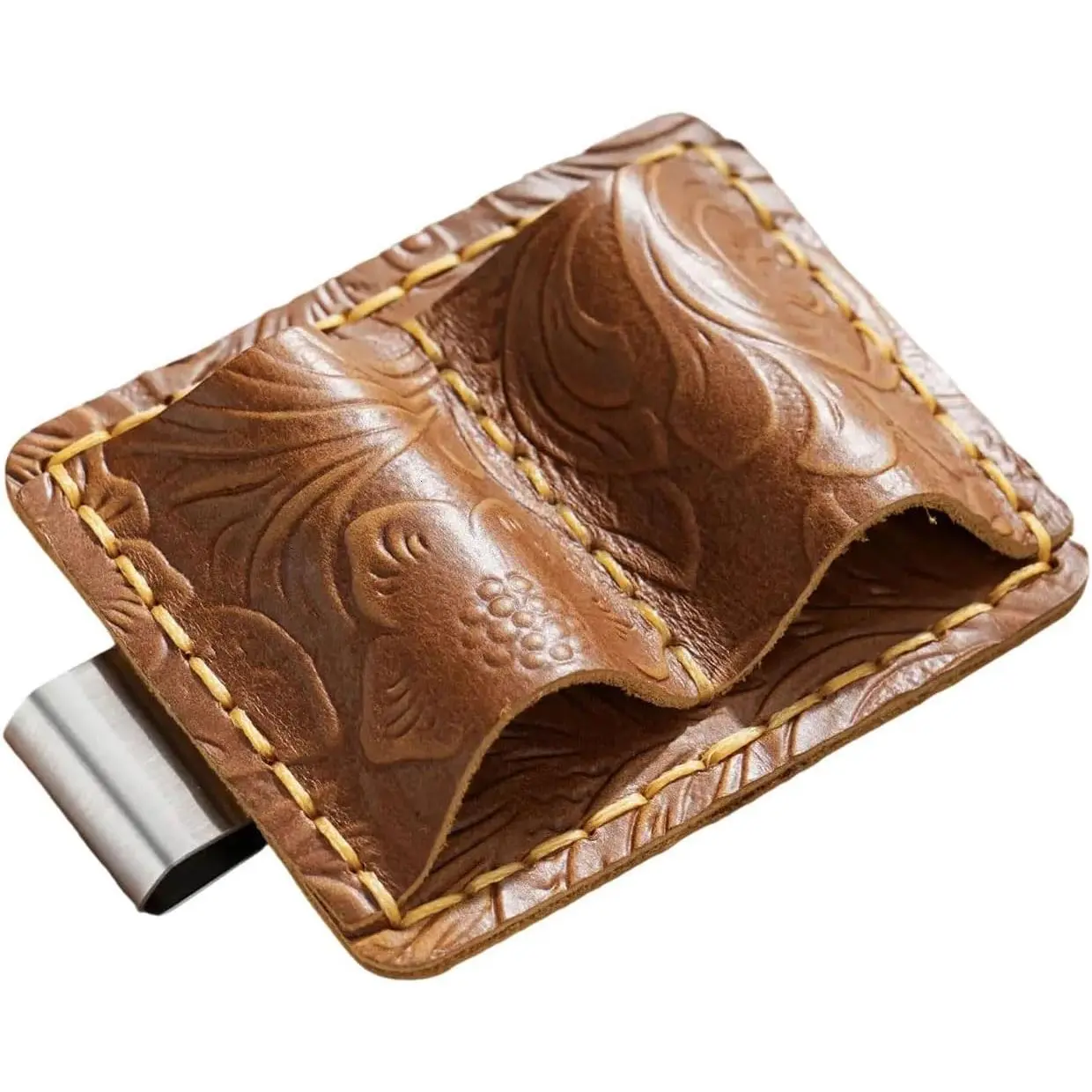 Leather Pen Clip Holder Double Hole Pen Clip Holder Notebook Pen Holder with Pocket Clip for Journal Notebook Planner