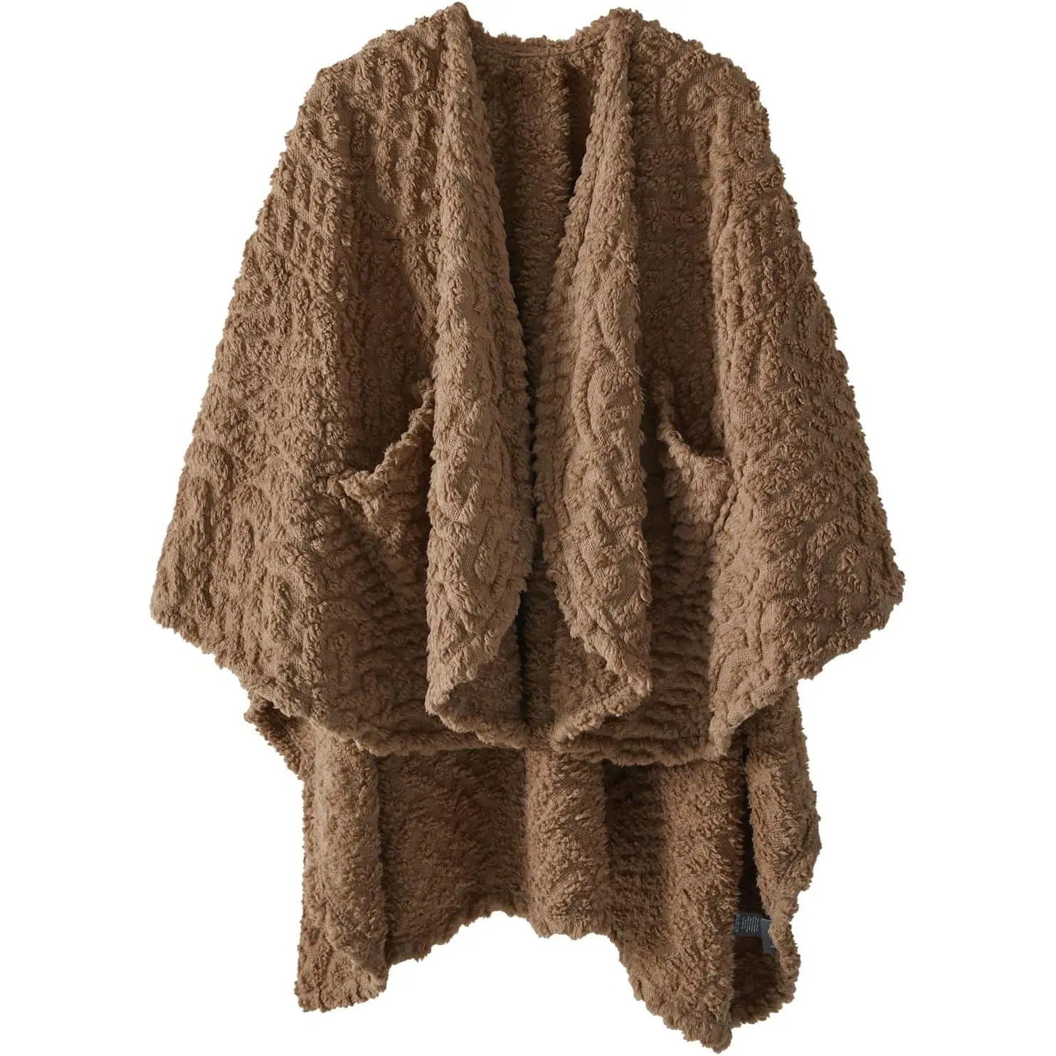 Adult 1-Piece Fuzzy Sherpa Wearable Fleece Blanket with Pockets - Cozy Warmth, Modern Ultra-Soft Plush Texture Shawl Throw for Sofa, Camping, 58x64 in Brown, ROBL01-BROWN