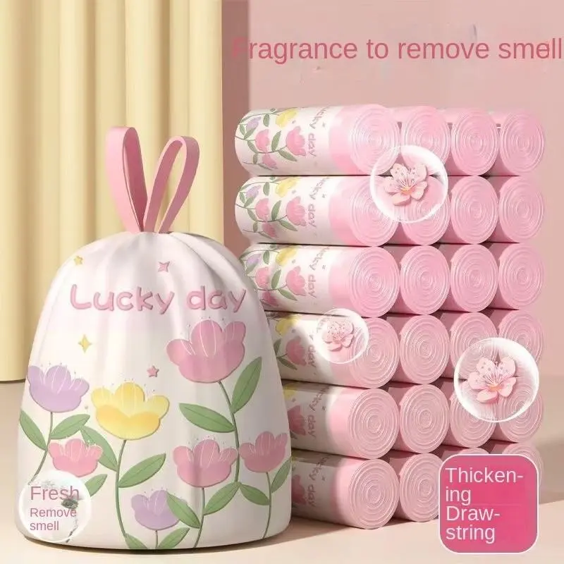 New 100-bag lavender-scented thick and wide drawstring garbage bags, made of high-density polyethylene, multi-functional disposable storage bags