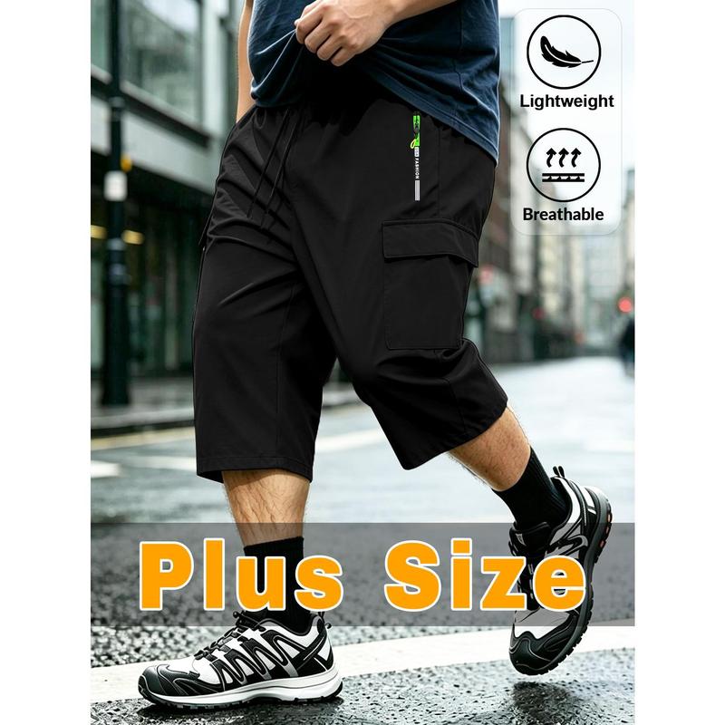 Plus Size Men's Sports Shorts with Zipper Side Pockets, Ultra Lightweight Breathable Shorts, Suitable for Casual Wear in Outdoor Sports Occasions, Men's Shorts