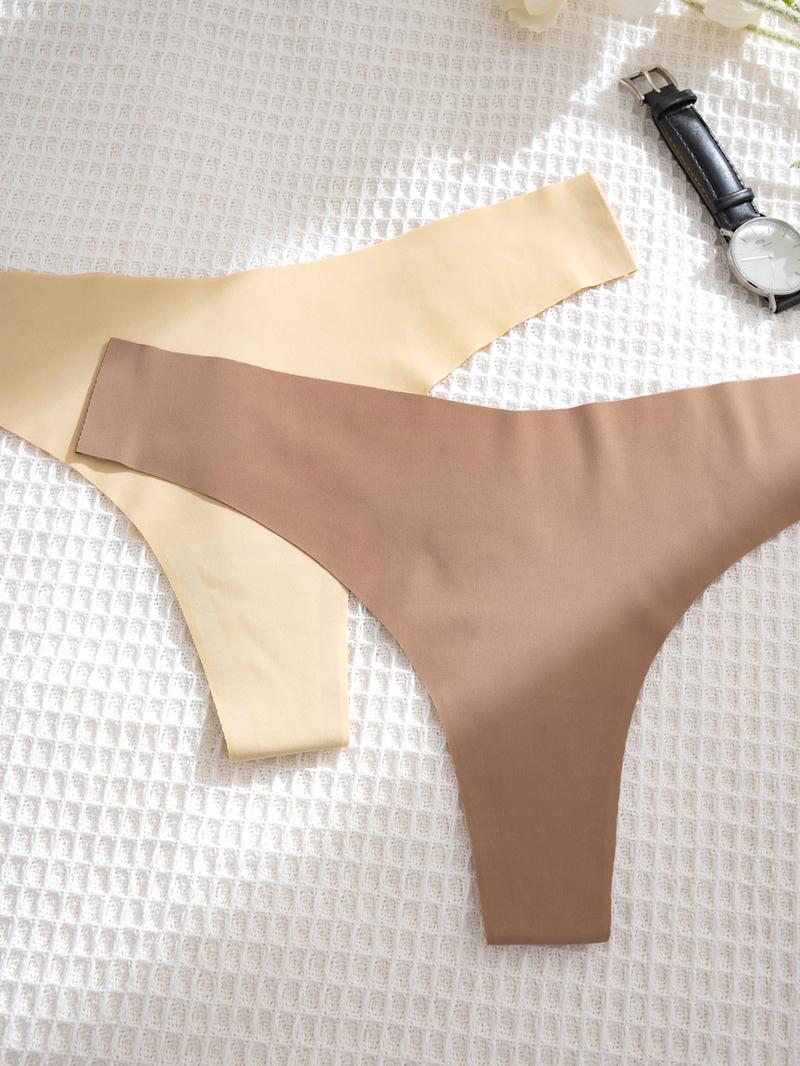 Women's 12pcs Solid Color Seamless Thong, Soft Comfy Breathable Drop Waist Panty for Daily Wear, Underwear for All Seasons