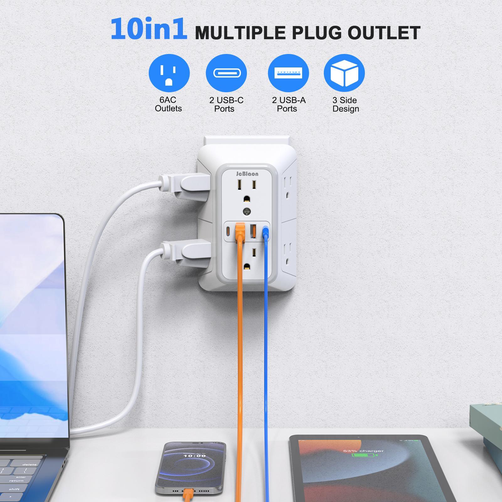 JcBlaon 6-Outlet Surge Protector Wall Charger USB Power Outlet with 4 USB Ports, Multi-Plug Adapter for Home, Office and Travel, Wall Outlet Extender #TOP PICKS