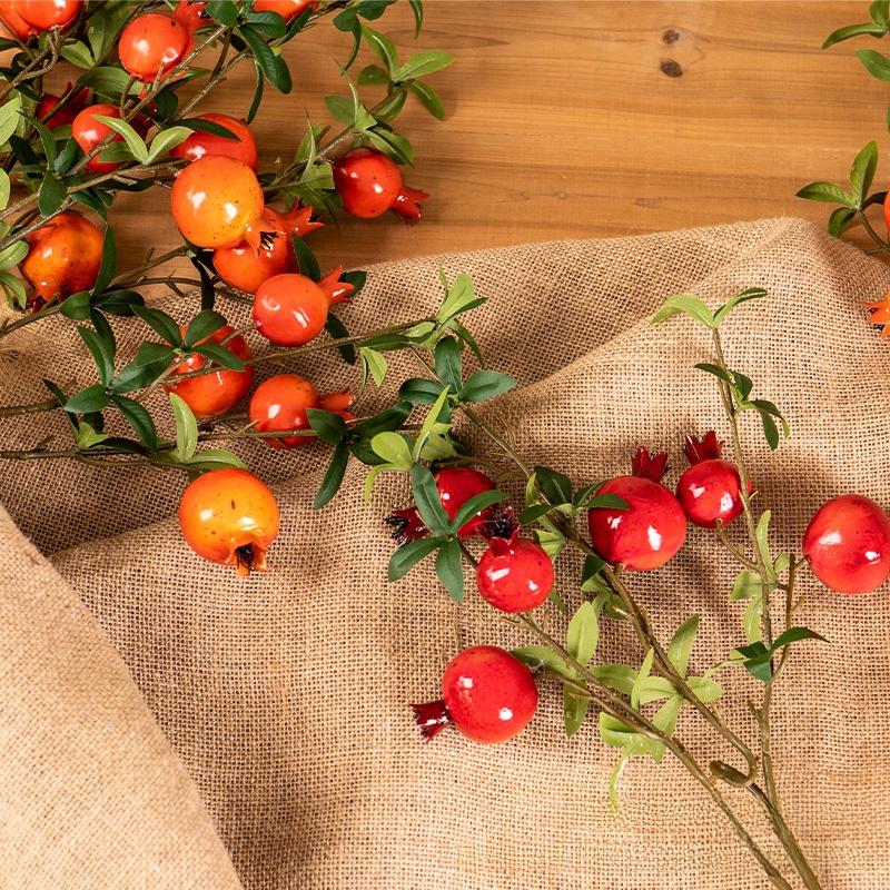 Artificial flower 6-headed pomegranate branch with pomegranate fruit ornament for housewarming, New Year's decoration, home living room floor decoration
