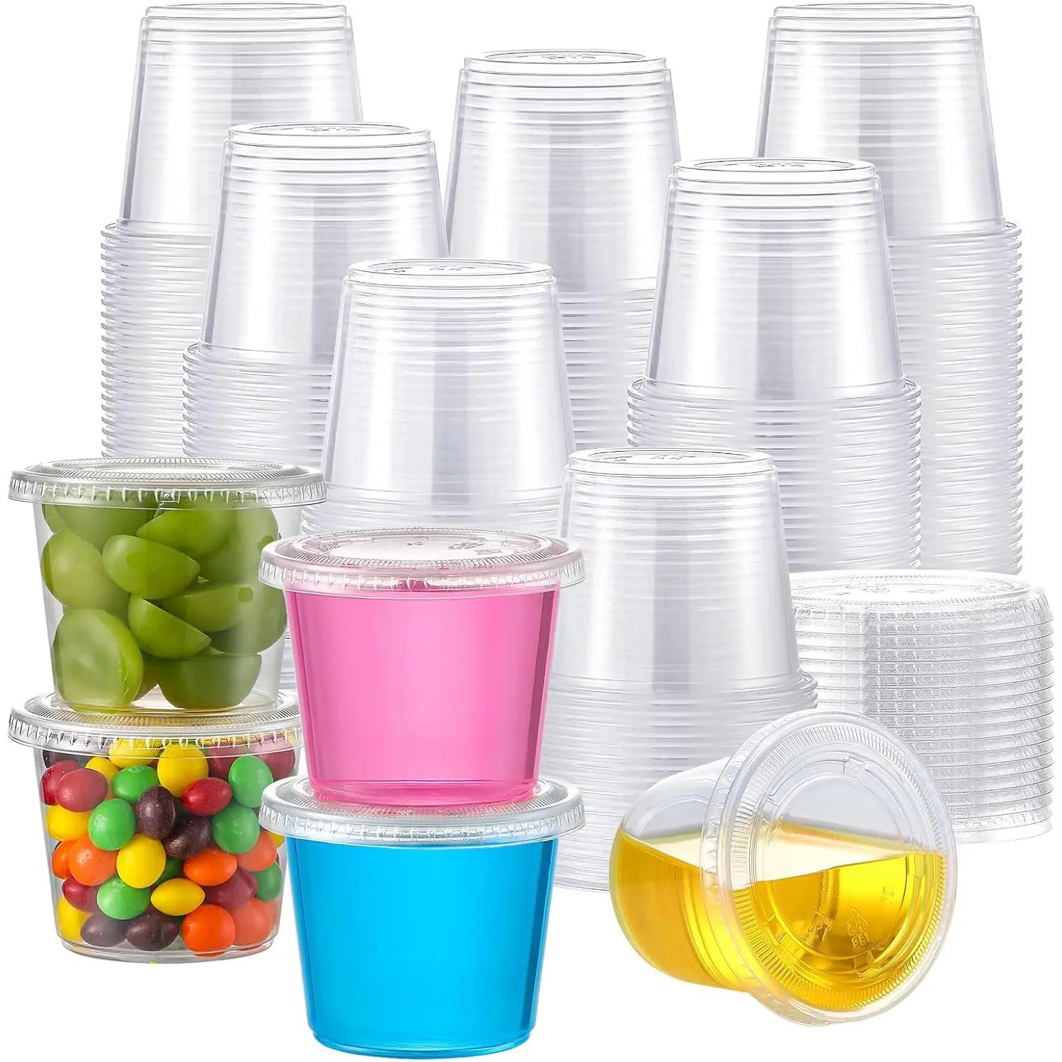 100 Sets - 5.5 oz Portion Cups With , Jello Shot Cups, Small Plastic Containers, Airtight and Stackable Souffle Cups