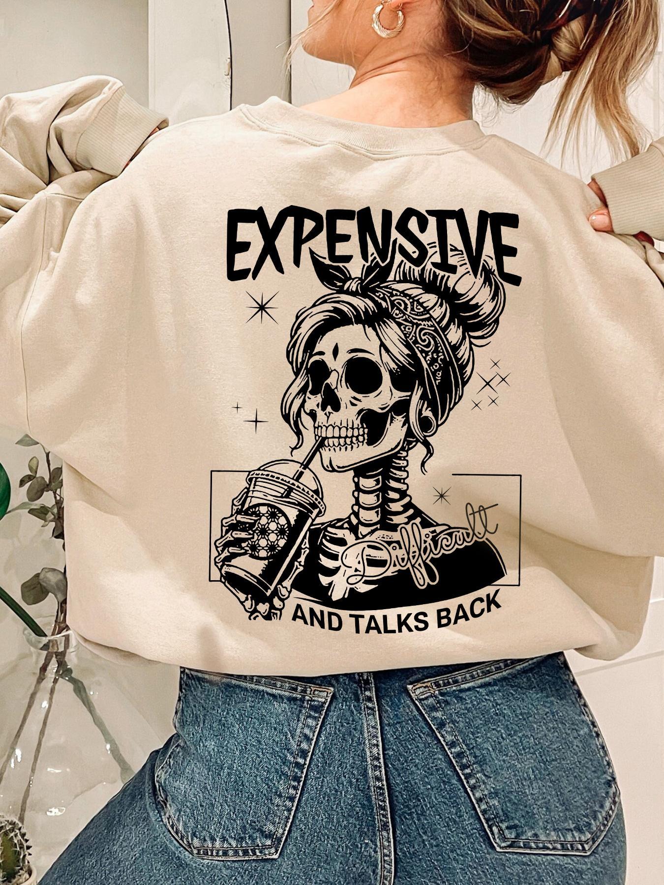 Women's Letter, Halloween & Skeleton Print Drop Shoulder Sweatshirt, Fashion Casual Long Sleeve Crew Neck Pullover for Daily Holiday Outdoor Wear, Women Clothing for Fall & Winter, Lady Tops, Womenswear, Graphic Sweatshirts