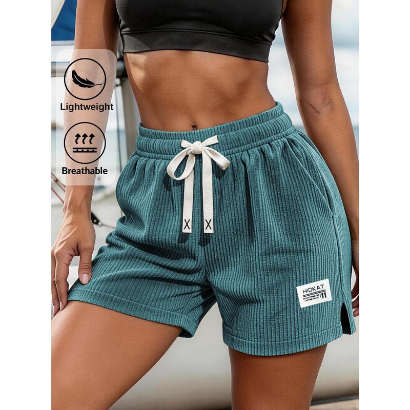 Elegant Women's Corduroy Sports Shorts with Deep Side Patch Pockets and Loose Slit Side Hem. Suitable for Tennis Courts, Gyms, Camping, and Leisure Outdoor Sportswear