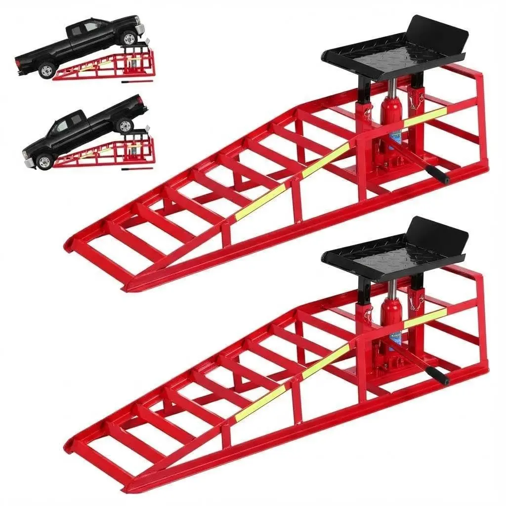 Hydraulic Car Ramps 2 Pack, 11000 Lbs Heavy Duty Steel Car Ramps with Hydraulic Jack, Adjustable Lift Height 9.8"-15", Auto Ramp for Oil Changes, Home Garage, Vehicle Truck Repair