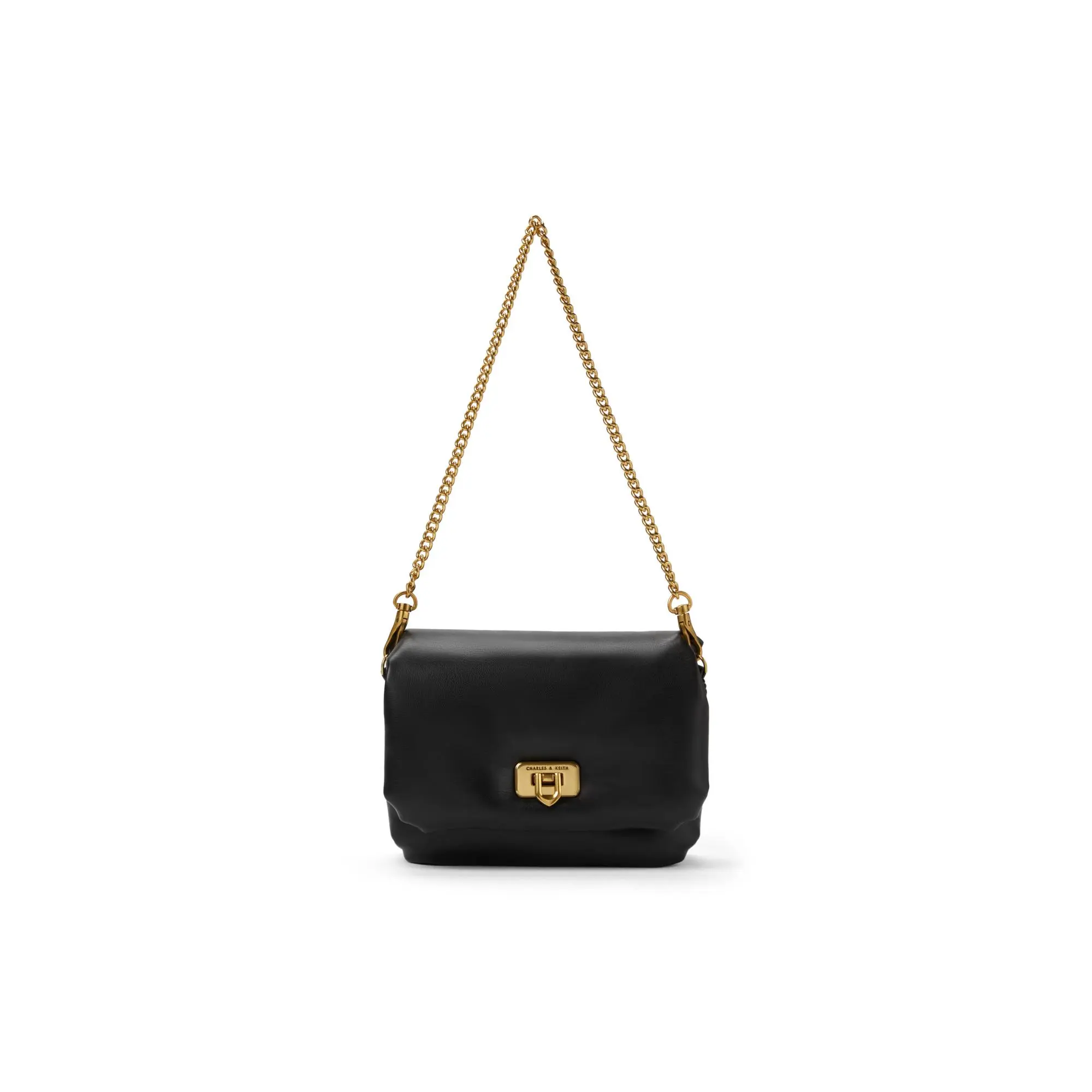 Charles & Keith Soft Chain Crossbody Bag for Women – Mini Square Shoulder Bag in Black, Ivory, Brown, or Jet Black