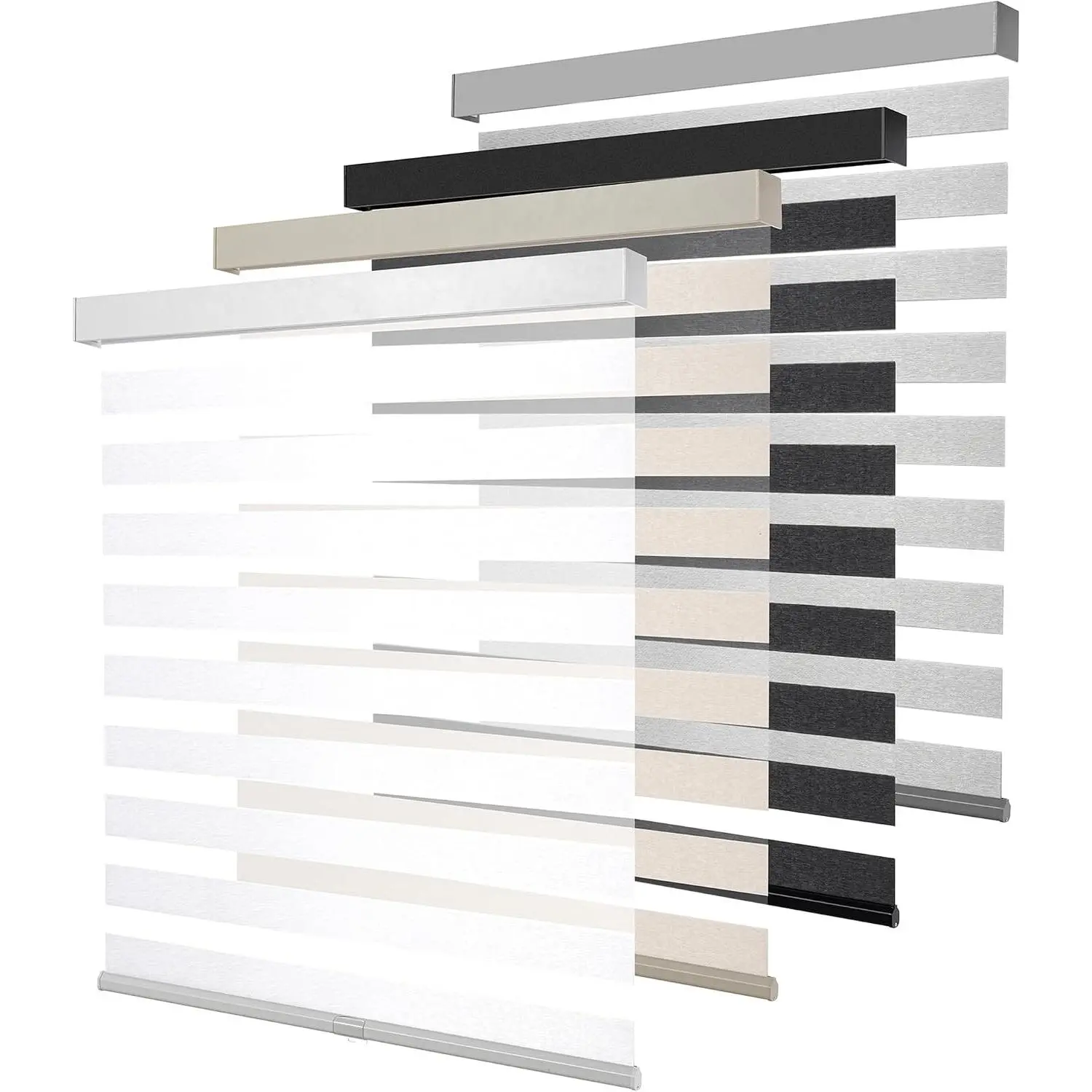 Cordless Zebra Blinds for Windows Free-Stop Pull Down Roller Window Shades with Valance Light Filtering Dual Layers Sheer Shades for Home and Office White 29" W x 72" H