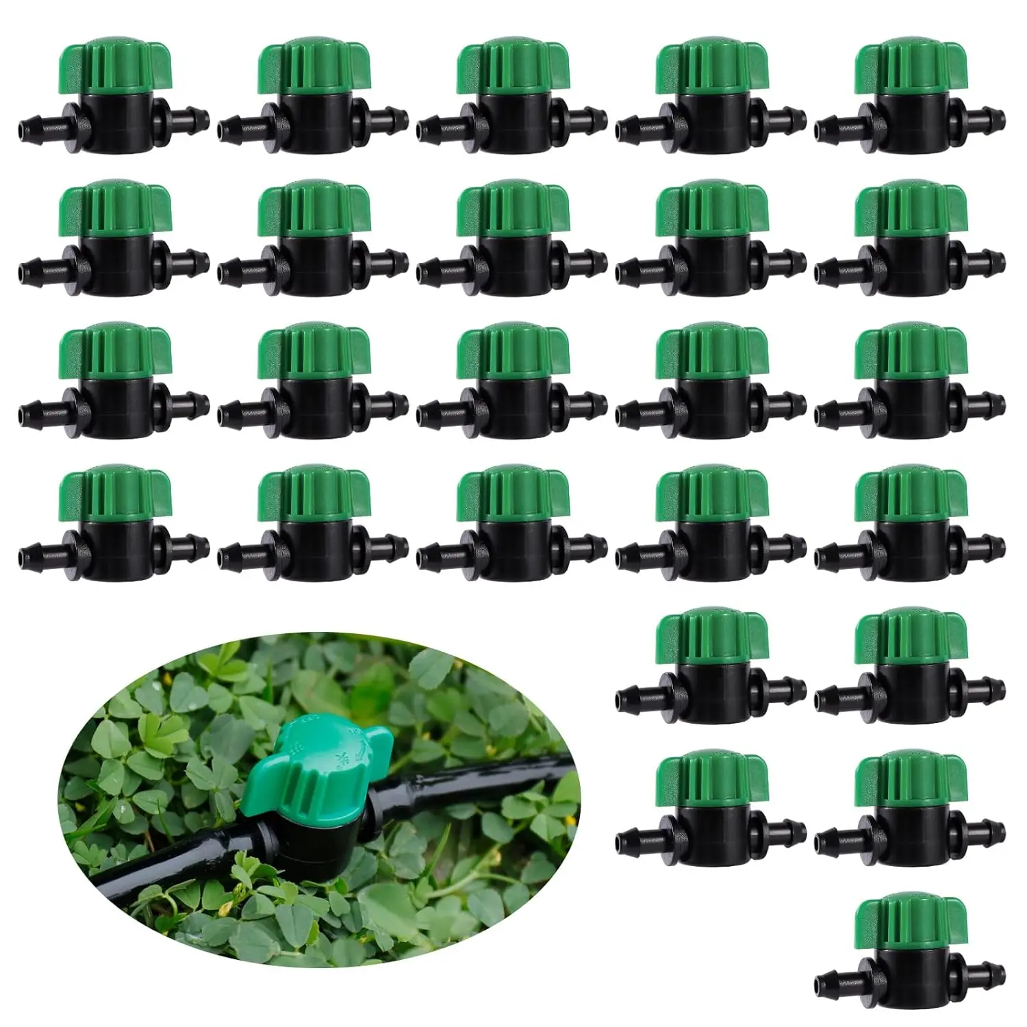1/4 Inch Drip Irrigation Shut Off Valves, 25 Pack 1/4" Drip Irrigation Valve, Flow Control Valves for Garden, Greenhouse, Lawn, Patio Drip Sprinkler System