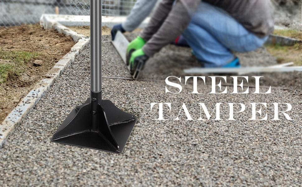Walensee Steel Tamper with 48 inch Handle 8"x8" Garden Tamper with Rubber Grip All-Steel Heavy Duty Tamper Tool for Leveling Ground Gravel Soil Asphalt Sand Installing pavers and Repairing Blacktop