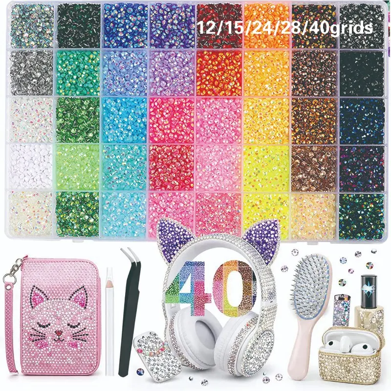 12-40 Color DIY Nail Art Rhinestones, Bright Sparkly Decorative Drills, Includes Special Tools, Nail Art Set, Perfect for DIY Nail Art and Fashion Craft Kits