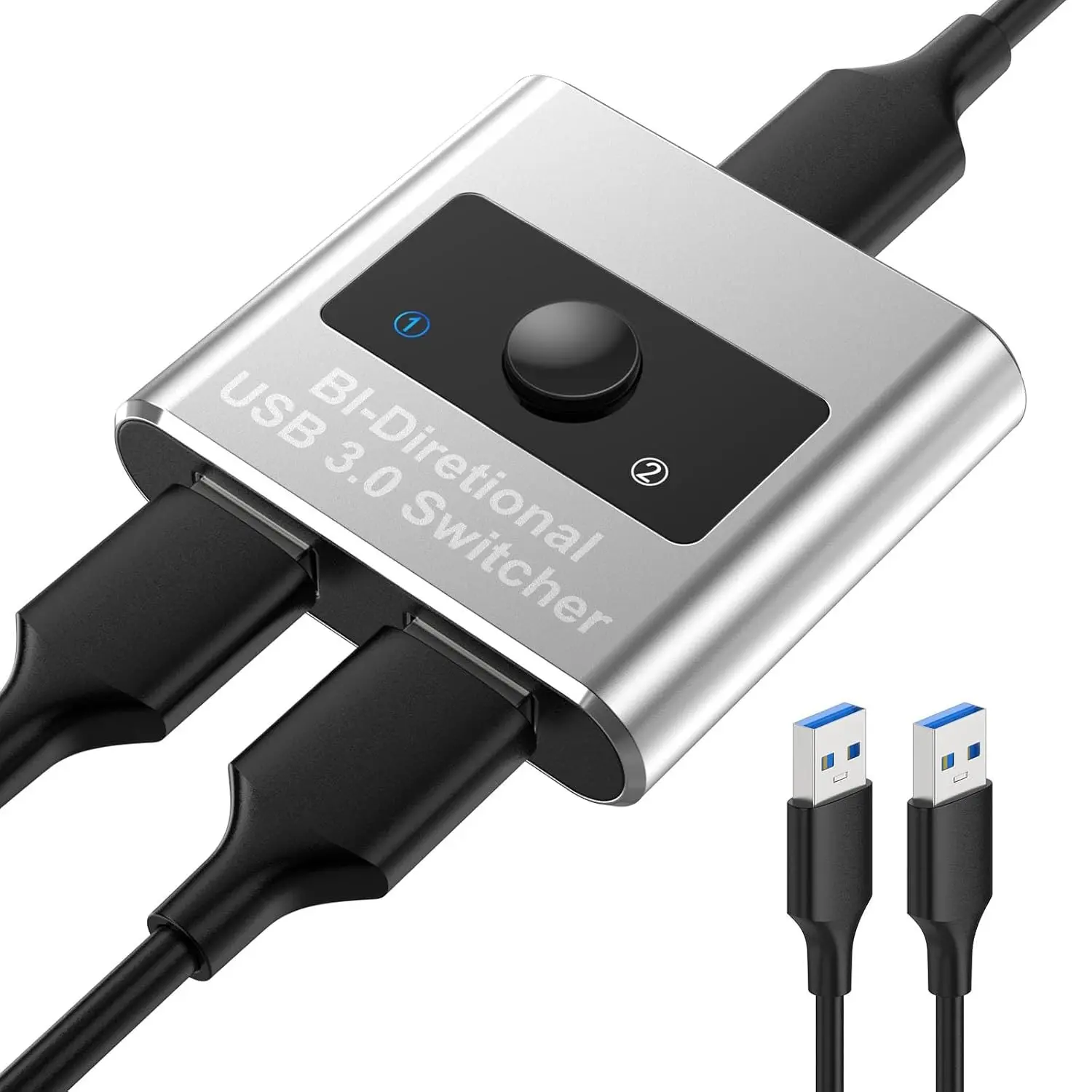 Aluminum USB 3.0 Switch, Bi-Directional 2 in 1 Out / 1 in 2 Out - Share 1 Device for Printer, Keyboard - Includes 2 USB 3.0 Cables (4.9ft)Gift