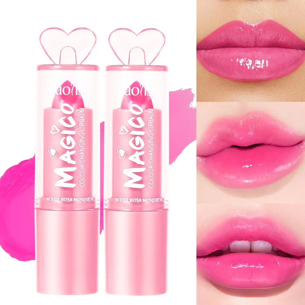 2Pcs BAOLISHI Color-Changing Lip Balm, Cute Heart Cap, Hydrating Lip Gloss, Long-Lasting Moisturizing, Non-Sticky, Perfect Gift