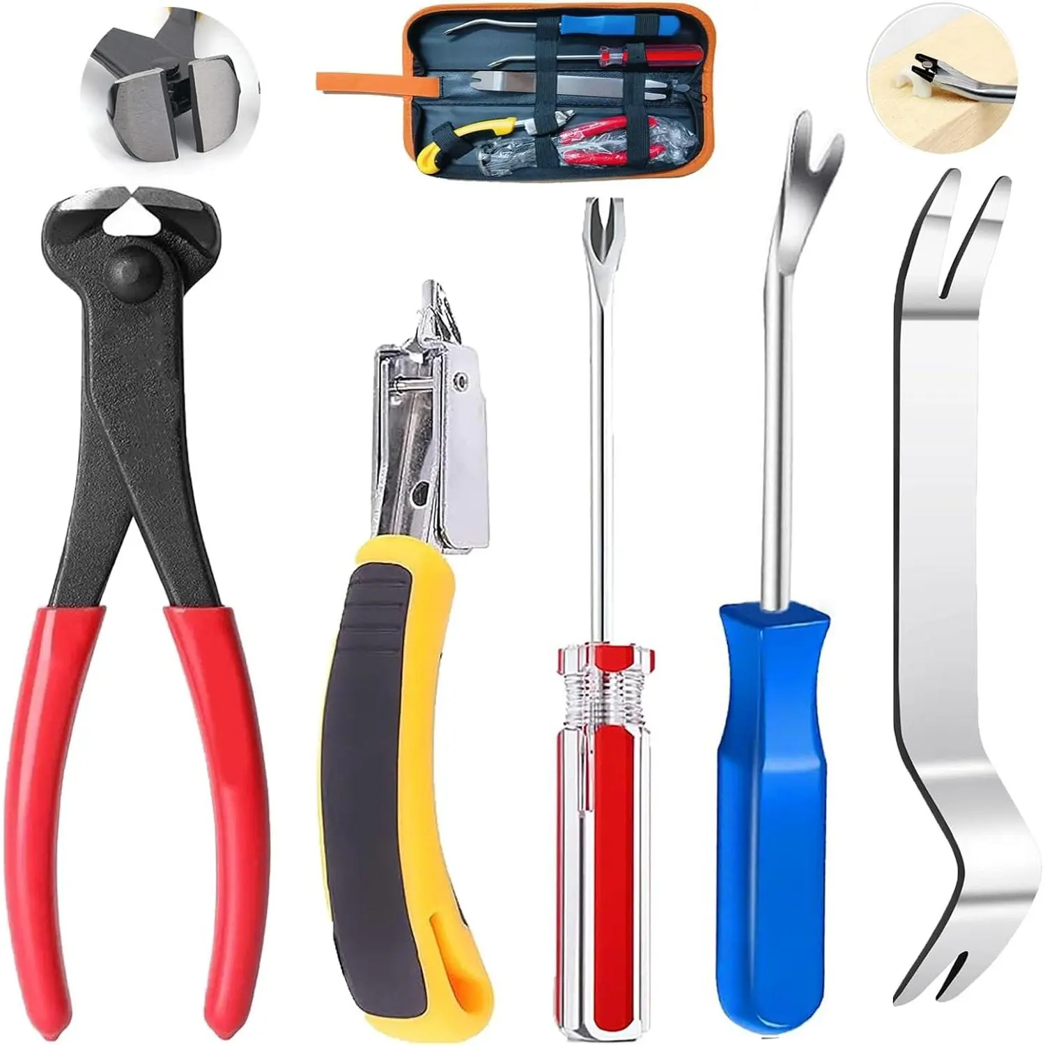 5pcs Upholstery Staple Remover Tool with Nail Puller Pliers for Furniture Floor Carpet Wall Wooden Case Photo Frame, Zipper Package
