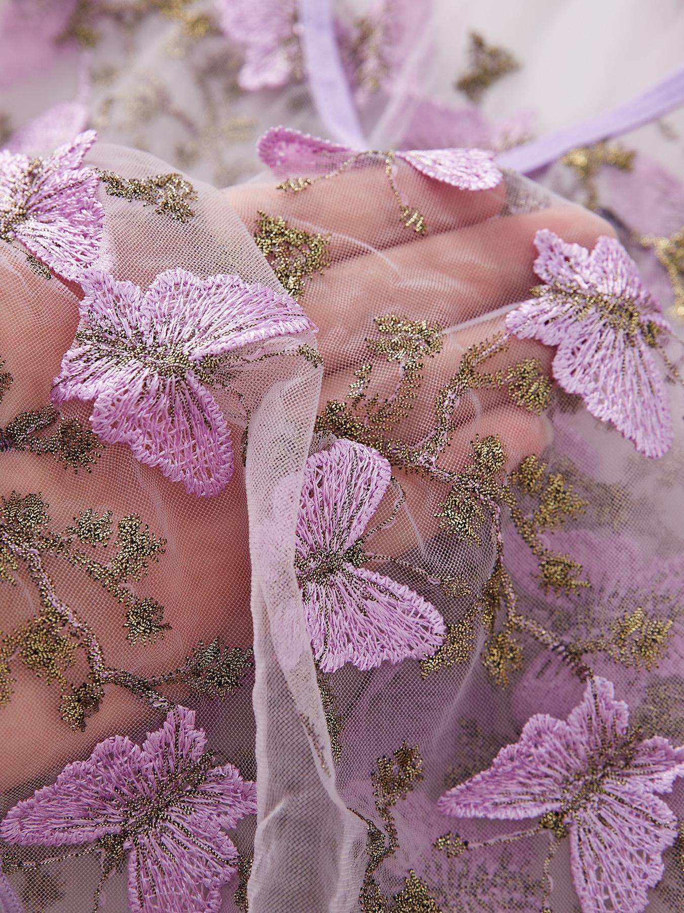 Women's Butterfly Embroidery Cami Nightdress & Thong Sexy Feminine Lingerie Set Underwear, Comfy Fitted Elegant Nighty Dress Set, Ladies Sleepwear for All Seasons