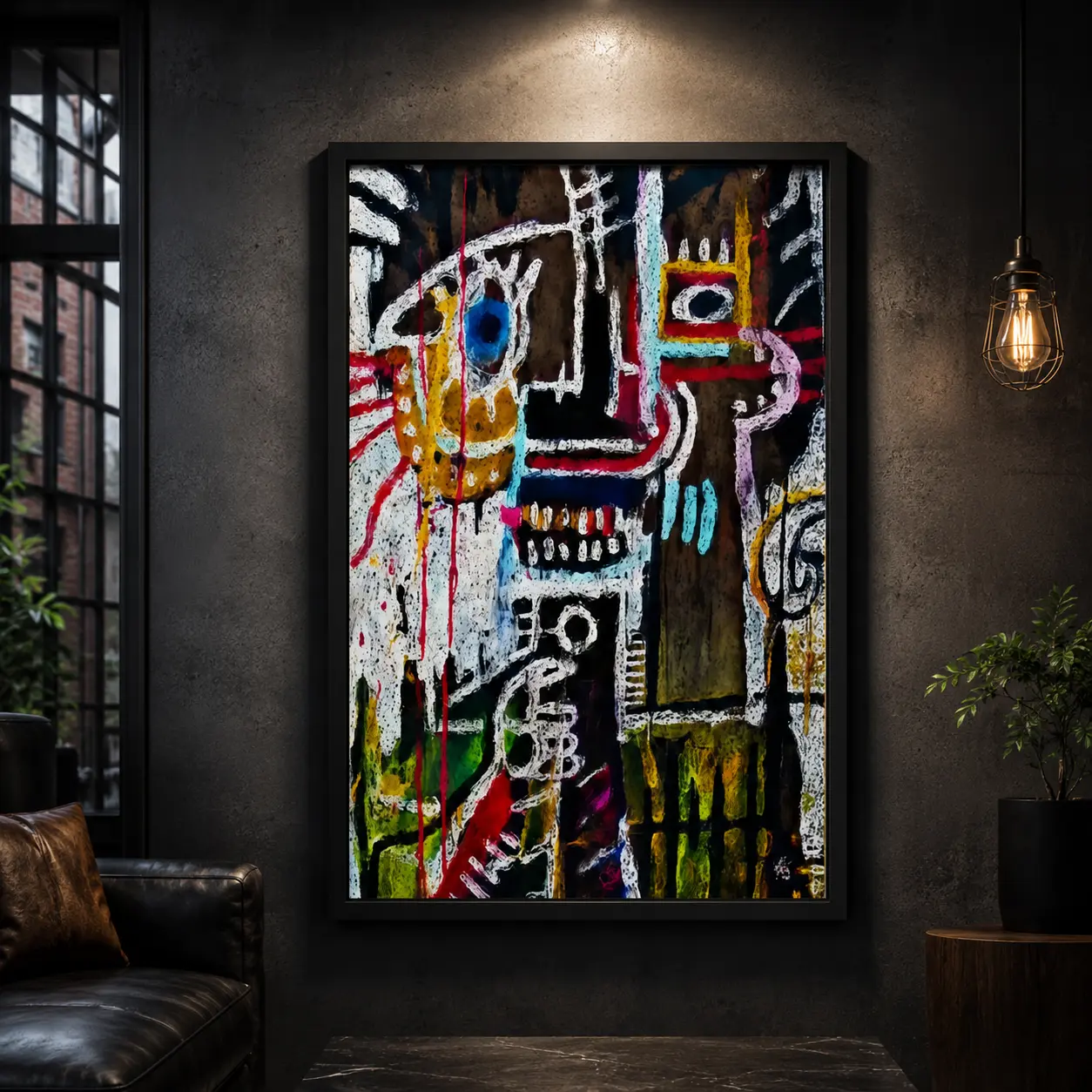 Jean Michel Rendition Wall Art, Basquiat Poster, Artistic Decor, Multicolor Canvas Wall Art Print, Abstract Graffiti Poster, Colorful Modern Decor for Bedroom Dorm Office, Street Art Gift
