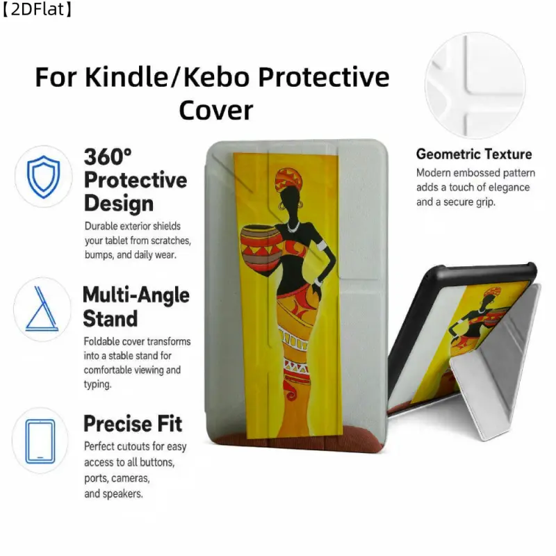 For Kindle/Kobo/Tolino Case, with stand African Woman With Drum for New Kindle 11Th 2019, for Kindle 11th Generation Case for Kindle 11Th (2022/2024), 6-Inch, 7-Inch Kindle Paperwhite 12Th Generation 2024 Vision Color (2024) /Vision 6 (2021）/Shine Color (