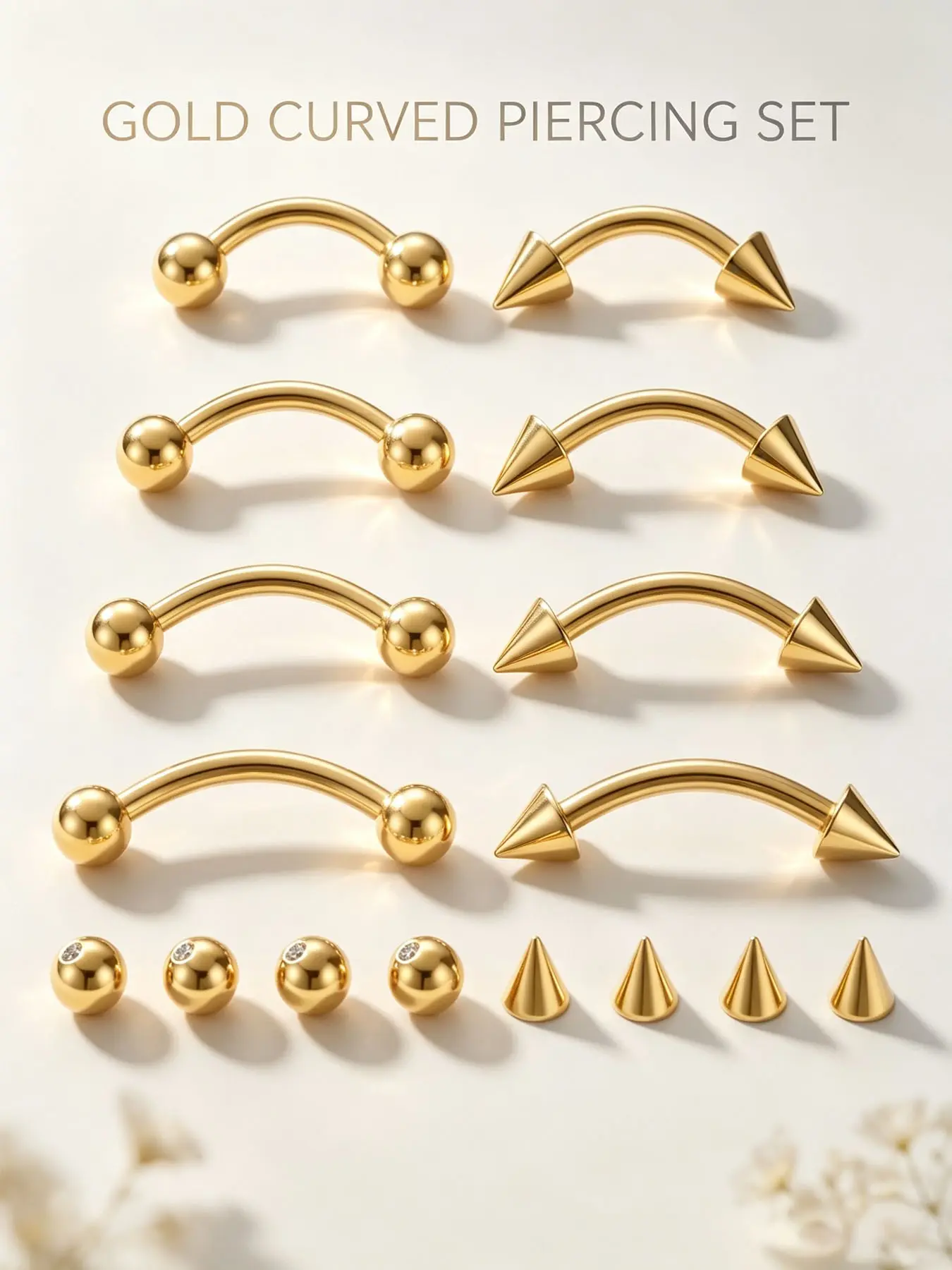 316L Stainless Steel Curved Barbell Piercing Set, Ball & Spike Ends Replacement Parts, Versatile Eyebrow Lip Tragus Body Piercing Jewelry Kit for Women Men
