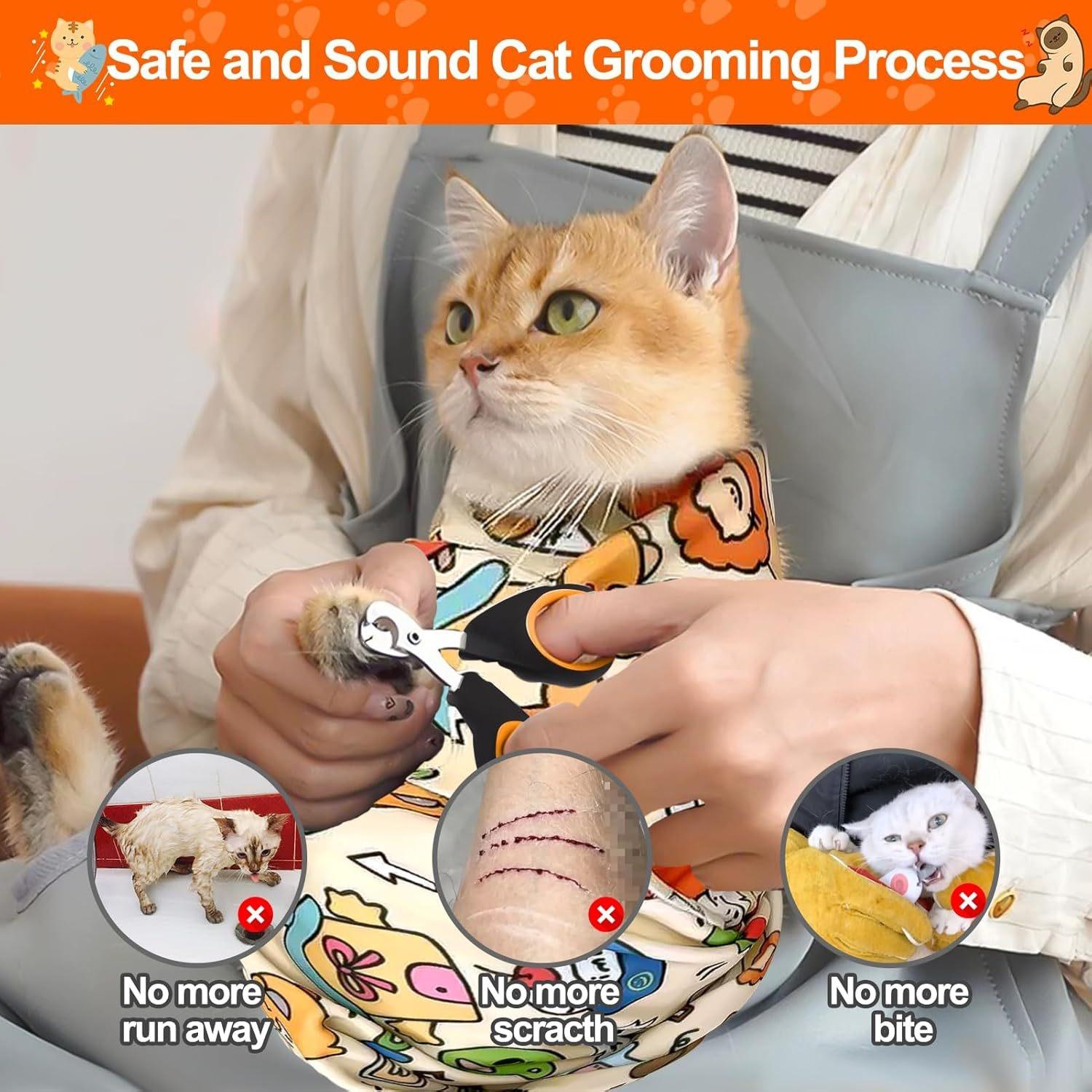 Must-Have Cat Grooming Wrap : Stress-Free Cat Restraint for Nail Clipping, Self-Adhesive & Anti-Escape Cat Burrito Wrap for Cats, Anti-Scratch Cat Restraint Bag for Nail Trimming, Ear Cleaning & Medicine Administration | Multifunctional Cat Swaddle
