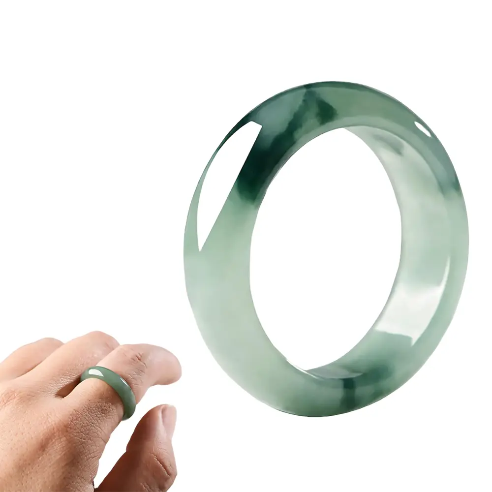 Natural Green Grade A Burmese Jadeite Ring for Women Men, Untreated Genuine Jade Band Ring, Lucky Wealth Protection Jade Jewelry Sizes 4-13