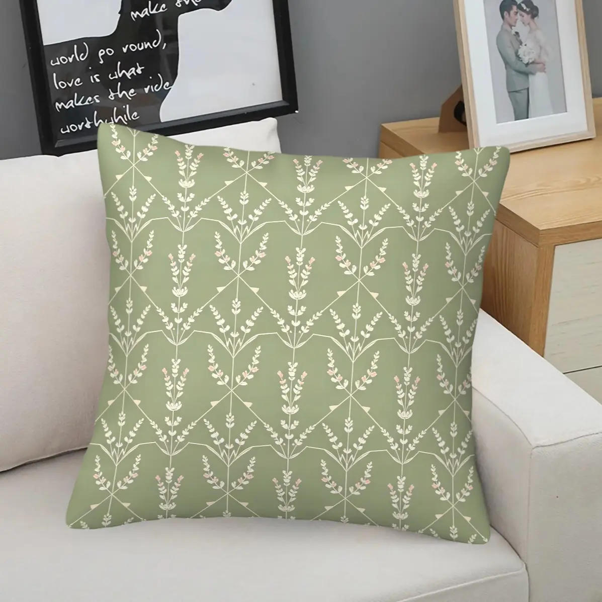 Minimalist Fresh Floral Plant Pillow, multi lavender wildflower branch prints, fluffy removable cover, natural style decor cushion for living room & bedroom (with insert)