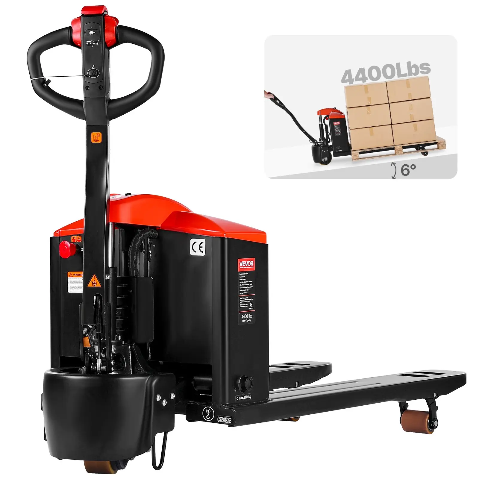 VEVOR Carbon Steel Electric Pallet Jack, 4400lb Load Capacity, Lithium Battery Powered Material Lift, 48Lx27W in Forks, Protective Casing for Warehouse Use