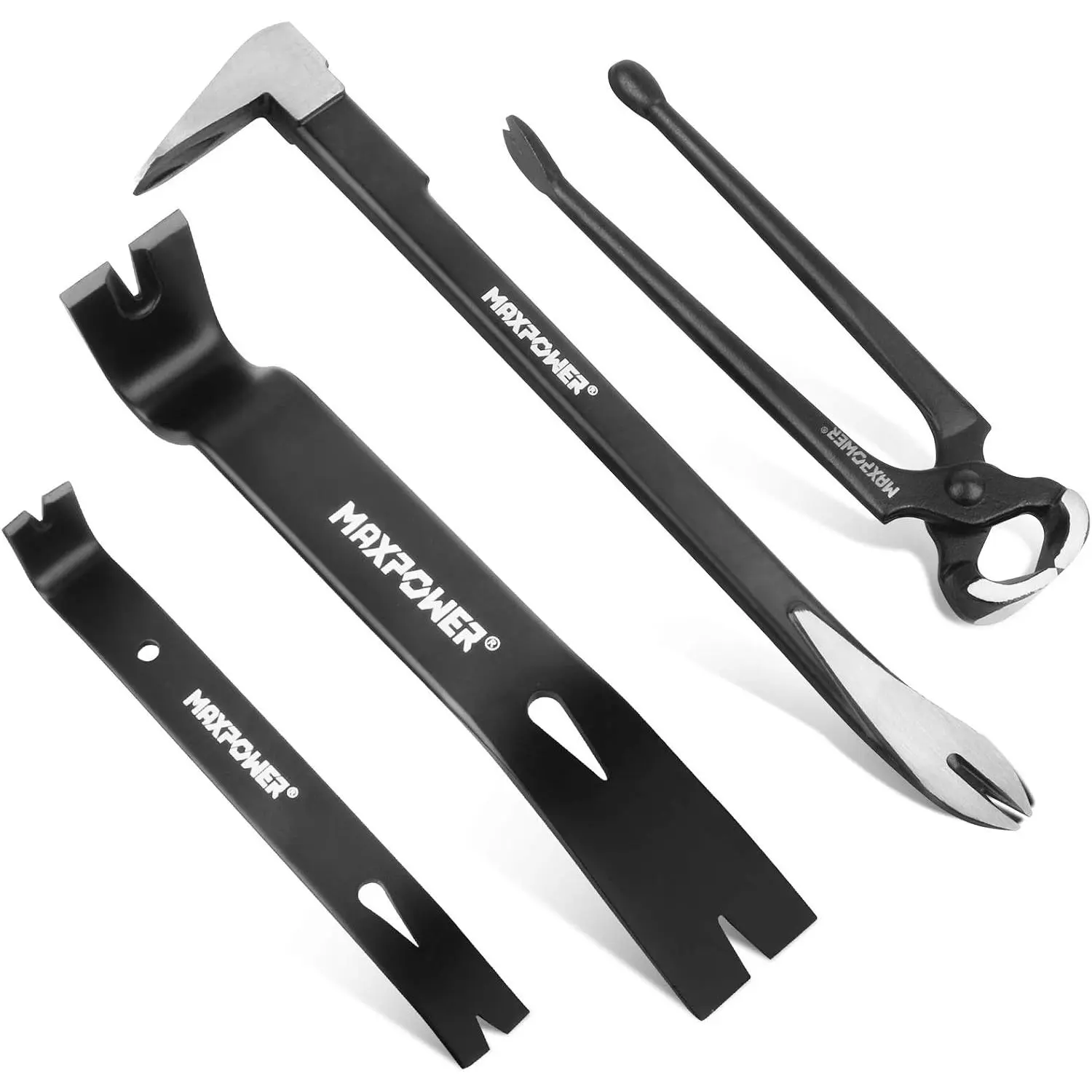 4-Pieces Pry Bar Set|  Claw Pry Bar, 8-inch, 10-inch and 7-inch Flat Pry Bar Crowbar Claw