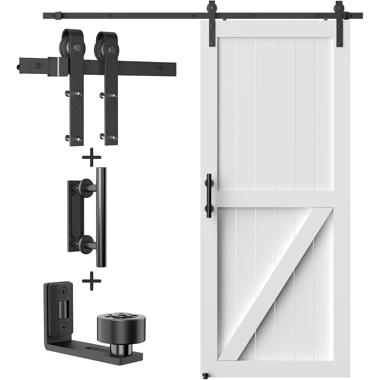 6FT Heavy Duty Sliding Barn Hardware Bundle - Kit Includes 1 Floor Guide, 1 Pull Handle Set, 6FT Track for 34"-36" Wide Single Door, Quiet Slide, Easy Installation (No Door Included), Home Use
