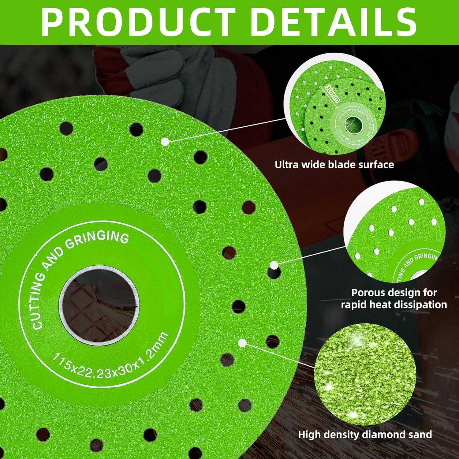 4PCS 4-1/2 Inch Diamond Saw Blades - Ceramic, Glass, Rock & Tile Cutting Disc for Angle Grinder, Industrial Strength Diamond Blade Set
