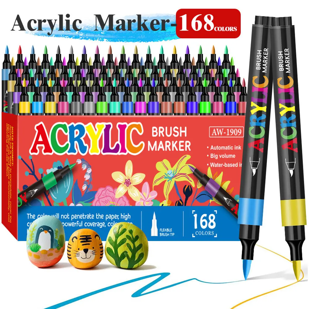 New 24-168 Color Acrylic Paint Marker Pens, 120/168 Colors Bag Set, Layerable Painting Brushes for Students, Art Creation on Various Materials