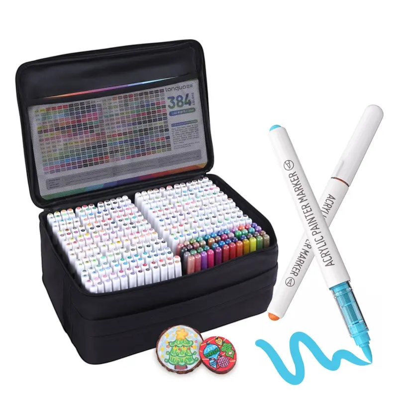 384 Colors Acrylic Paint Markers Set, Soft Brush Tip Paint Pens, Multi Surface Acrylic Markers with Carrying Case for Canvas, Glass, Wood and Fabric
